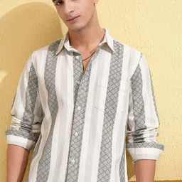 HIGHLANDER Men Slim Fit Opaque Striped Casual Shirt-image-76