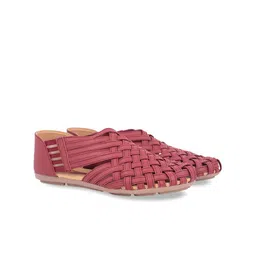 Ishransh Women Striped Round Toe T-Strap Flats-image-93