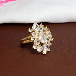PRIVIU Gold Plated American Diamond Stone Studded Finger Ring-image-39