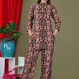 GUDWEARS Floral Printed Mandarin Collar Straight Kurti With Trousers-image-35