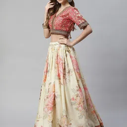 FABPIXEL Embroidered Sequinned Semi-Stitched Lehenga & Unstitched Blouse With Dupatta image 5