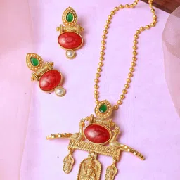 ORANGENYSHA Gold-Plated Kundan-Studded & Beaded Jewellery Set-picture-17