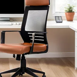 DROGO Lumina Pro Ergonomic Brown Leatherette Fixed Armrest Headrest & Rocking Study Chair-picture-4