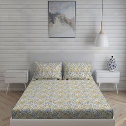 Living scapes by Pantaloons White & Yellow Floral 144 TC Single Bedsheet with 2 Pillow Covers-image-71