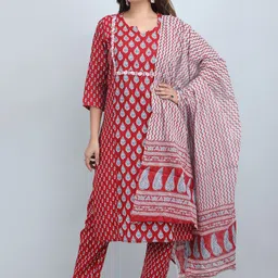 SHIFORY Women Floral Printed Regular Pure Cotton Kurta with Trousers & With Dupatta-53