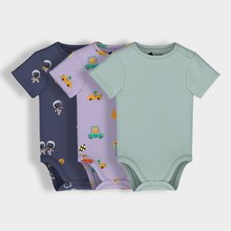 Orange Sugar Infants Pack Of 3 Printed Cotton Bodysuits-26