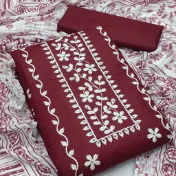 LADY SHOPI Embroidered Pure Cotton Unstitched Dress Material-image-2