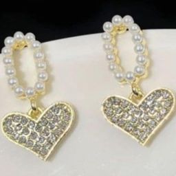 Estailo fashion Silver-Plated Artificial Stones Studded & Beaded Heart Drop Earrings-image-90