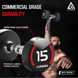 ADRENEX Set Of 2 Round Bouncer Fixed Weight Dumbbell-15 kg Each image 4