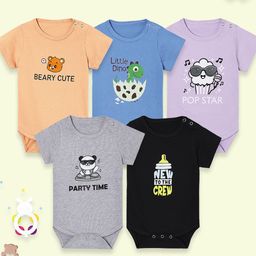 The Mom Store Infants Pack Of 5 Printed Cotton Bodysuits-24