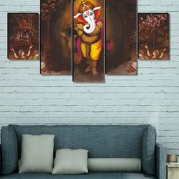 Myntra Elegant Homes Red & Yellow 5 Pieces Lord Ganesh Religious Wood Wall Art-image-75