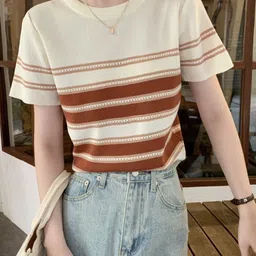 KPOP Women Striped Round Neck Top-picture-17