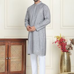 Jompers Men Embroidered Regular Mirror Work Kurta with Pyjamas image 4