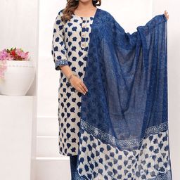 VASUPRADA Floral Printed Gotta Patti Pure Cotton Straight Kurta With Trousers & Dupatta-image-91
