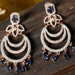 Manuvi Jewels Rose Gold-Plated Crystal AD & CZ Stones Studded Contemporary Drop Earrings-6