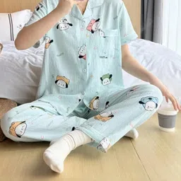 Stem Rope Conversational Printed Lapel Collar Night suit-image-37