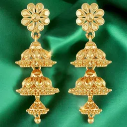 DIVASTRI Gold-Plated Dome Shaped Jhumkas-image-90