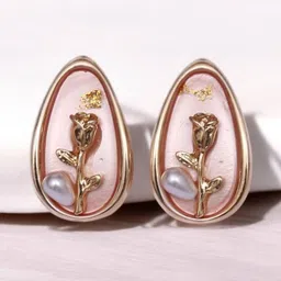 ADC SHEMONA Gold-Plated Oval Shaped Stone Studded Studs-17