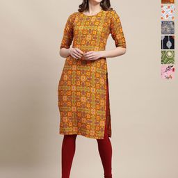 7Threads Women Pack of 6 Ethnic Motifs Printed Sequinned Floral Kurta-image-30