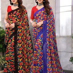Moda Rapido Pack Of 2 Floral Printed Pure Georgette Saree-image-93