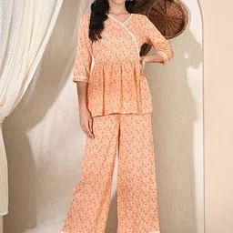 Netreyam Floral Printed V-Neck Tunic With Palazzos-image-4