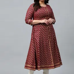 IKRASS Geometric Printed Round Neck A-Line Kurta-picture-11