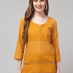CROWN KING Embroidered Chikankari Pure Cotton Chikankari Kurti-picture-31