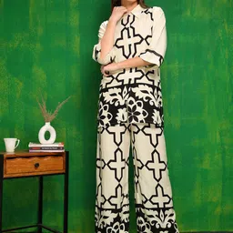 Berrylicious Printed Shirt Collar Shirt With Trousers-image-18