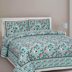 Myntra Elegant Homes Turquoise Blue Printed Cotton 180TC King Bedsheet Set 2.74 m x 2.54 m-image-34