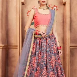 ODETTE Embroidered Thread Work Semi-Stitched Lehenga & Unstitched Blouse With Dupatta-picture-9