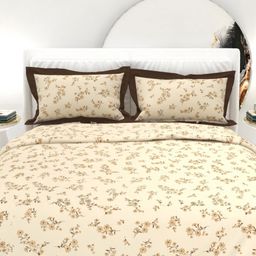 THE WHITE MOSS Tan And Brown Printed Cotton 300 TC King Bedsheet Set-2.75 m x 2.75 m-13