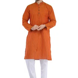 Exotic India Men Regular Emboridered Thread Work Pure Cotton Kurta with Pyjamas-picture-58
