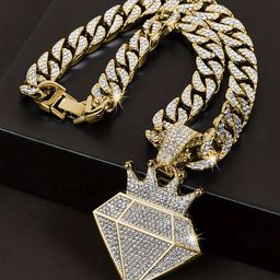 KRENOZ Gold-Plated Artificial Stones Studded Stainless Steel Hip-Hop Pendants With Chains-45