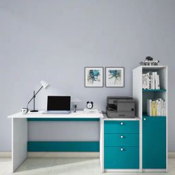 woodbuzz Kipling Hutch Desk in Frosty White And Ocean Green Finish-picture-46