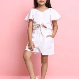 SAKA DESIGNS Girls Self Design V-Neck Front Knot Top With Shorts-picture-35