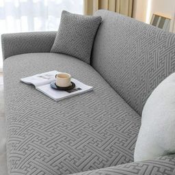 Stylista Grey Polyester Sofa Cover With Arms-image-113