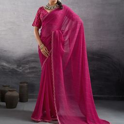 KALINI Striped Saree With Embroidered Border & Blouse Piece-image-83