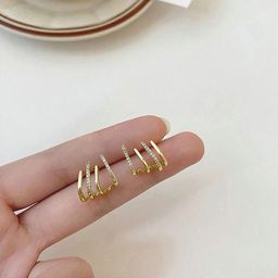 PolluxCraft Korean Gold-Plated Zircon Studded Contemporary Shaped Studs-11