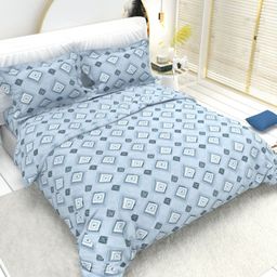 THE WHITE MOSS Turquoise Blue & White Geometric 210 TC Pure Cotton King Bedsheet Set-image-69