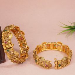 SGA FASHION Set Of 2 Gold-Plated AD Studded Temple Bangles-9