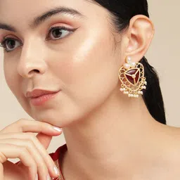 Anouk Gold-Plated Artificial Beaded Contemporary Drop Earrings-19