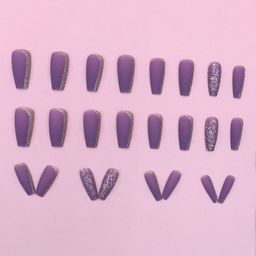 The Pink Truck Set Of 24 Artificial Reusable Nails - Purple Glitter-78