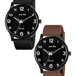 JUST LIKE Men Pack Of 2 Dial & Reset Time Analogue Watch espoiers black & Brown 2slicon-44