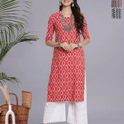 HERE&NOW Women Pack of 3 Ethnic Motifs Printed Daily Straight Kurtas-image-73