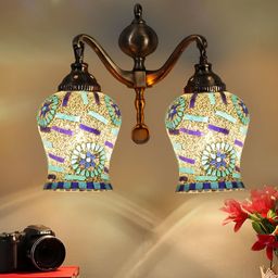 Devansh Gold-Toned & White Printed Metal Traditional Wall Lamp-6