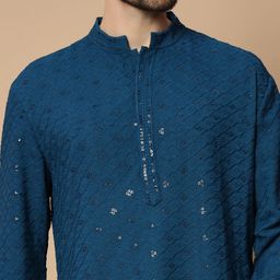 GLITO Men Ethnic Motifs Embroidered Regular Sequinned Kurta with Pyjamas image 2