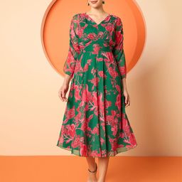 Antheaa Women Floral Print Chiffon Fit & Flare Midi Dress-picture-19