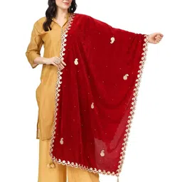 A R SILK DUPATTA HUB Paisley Embroidered Velvet Dupatta With Gotta Patti-picture-21