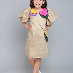 Pink Chick Colourblocked Puff Sleeve A-Line Dress-image-24