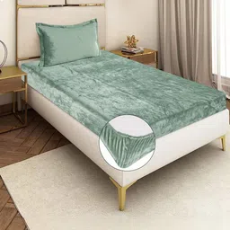 REALDREAM Green Velvet 300 TC Single Bedsheet with 1 Pillow Covers-picture-34